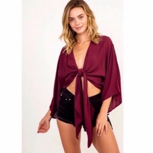 3 PACK | Kimono Tie Front Top - Berry